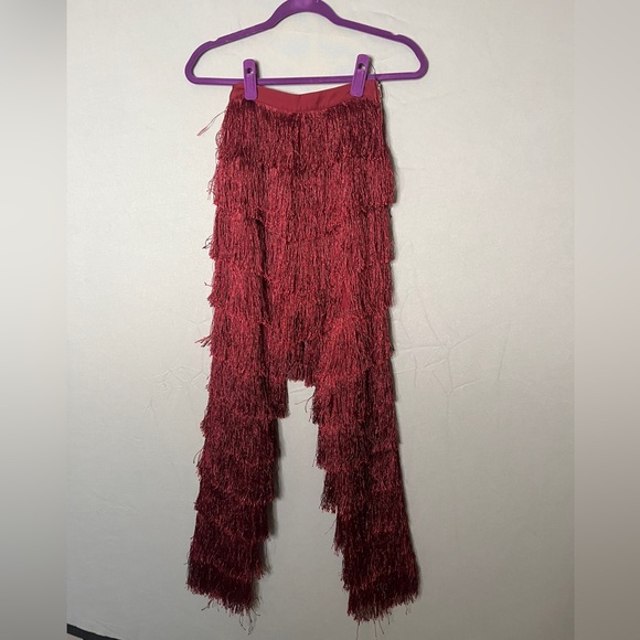 Lavish Alice Fringe Pants XS UK burgundy high waisted - Picture 6 of 10